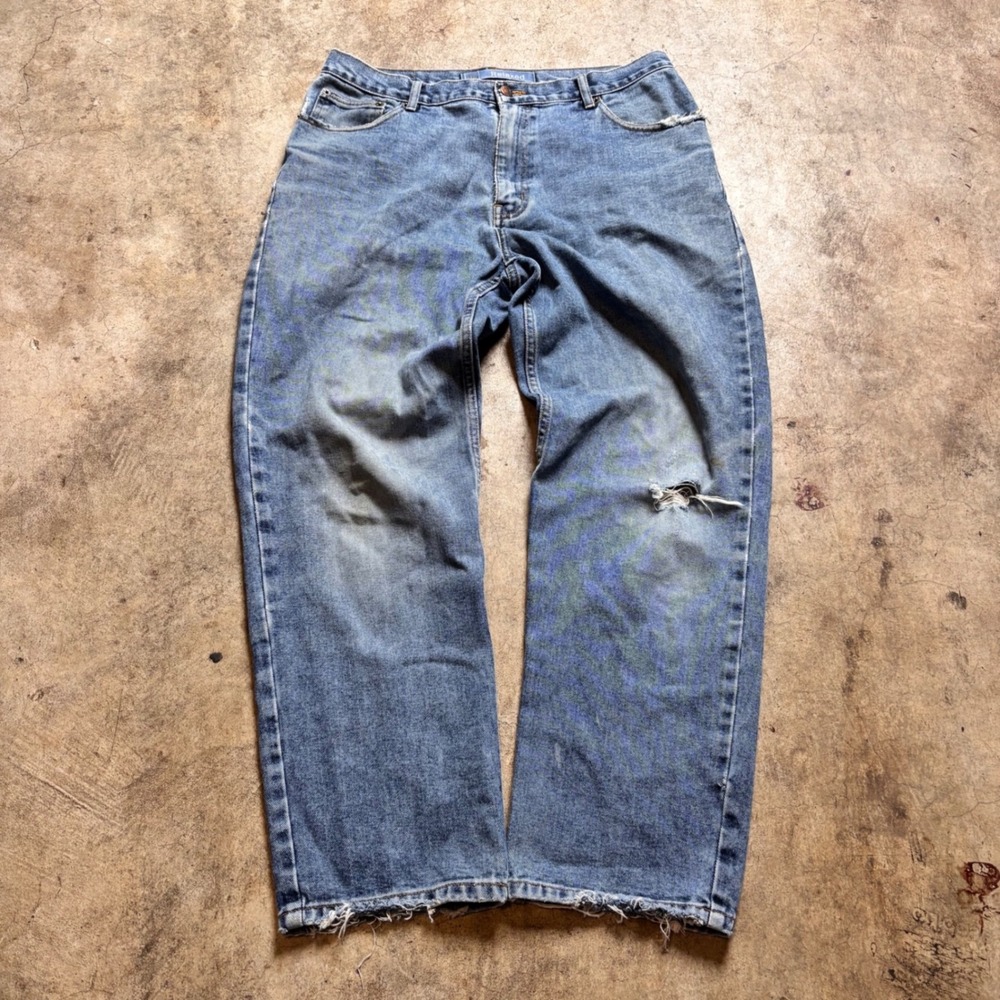 Vintage 90s High Sierra Relaxed Jeans 34x30 Distressed Raw Hem Baggy Denim